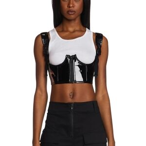 New! Dolls Kill Poster Girl black patent underbust corset top, size S